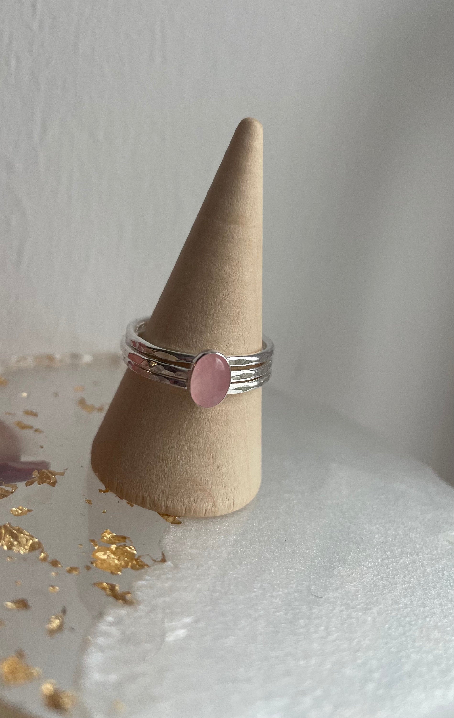 Oval Rose quartz stacking ring