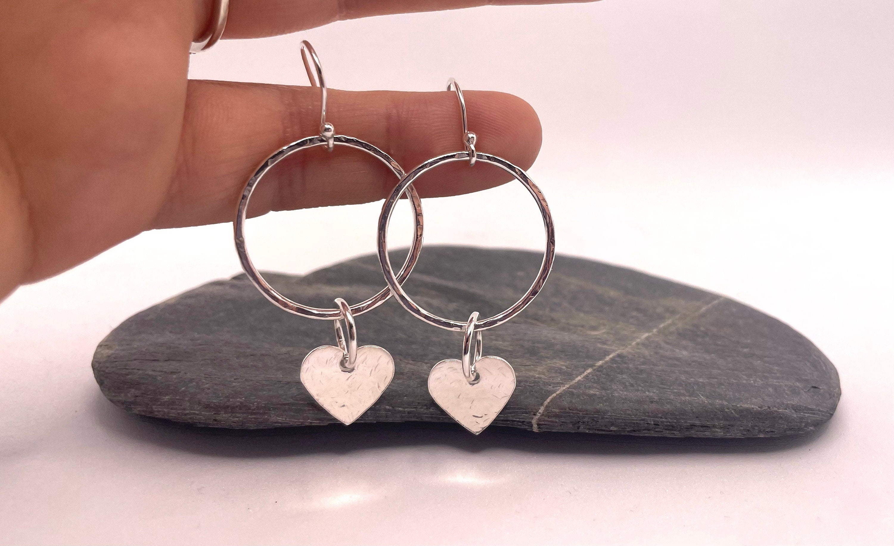 Hammered heart drop earrings