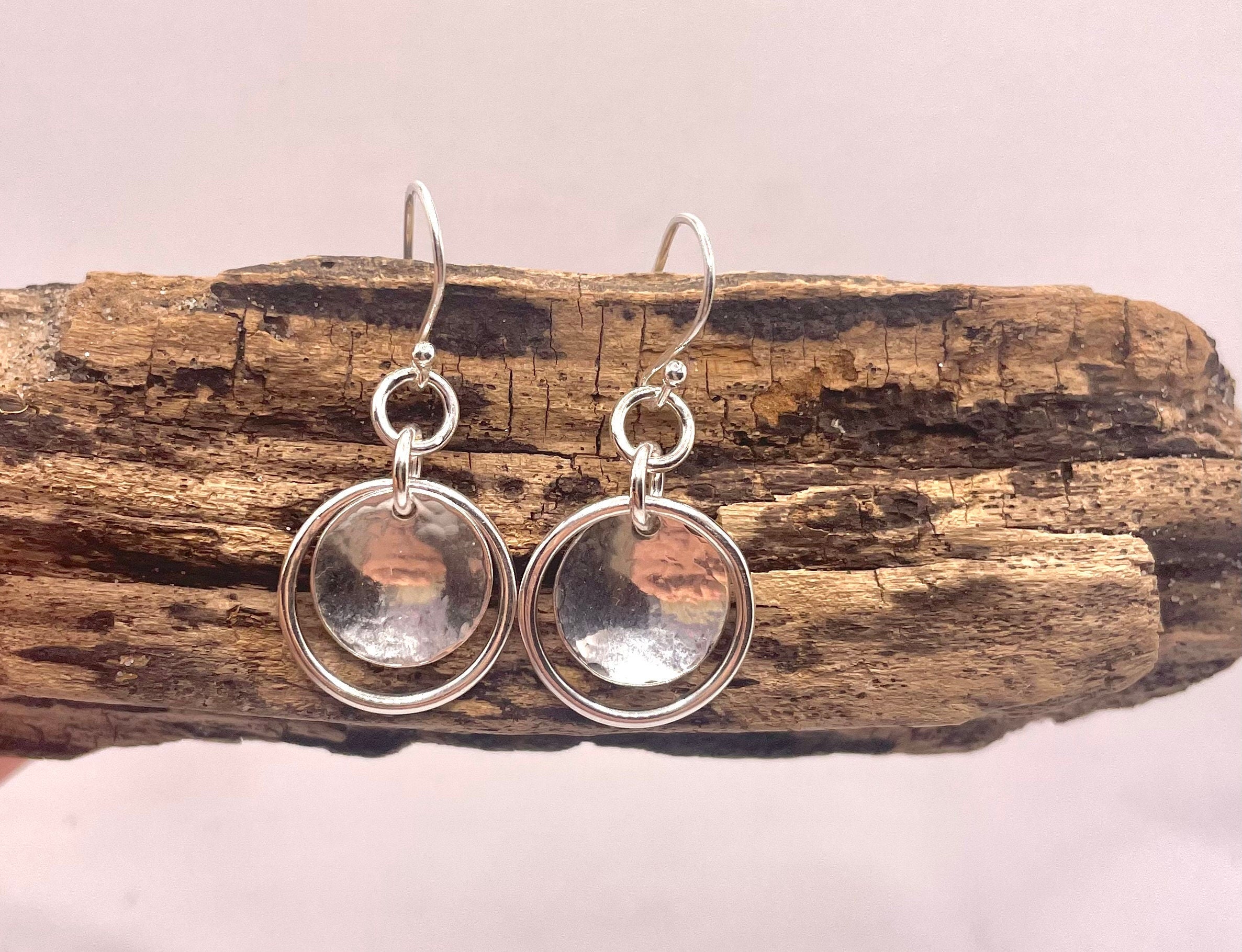 Domed circle drop earrings