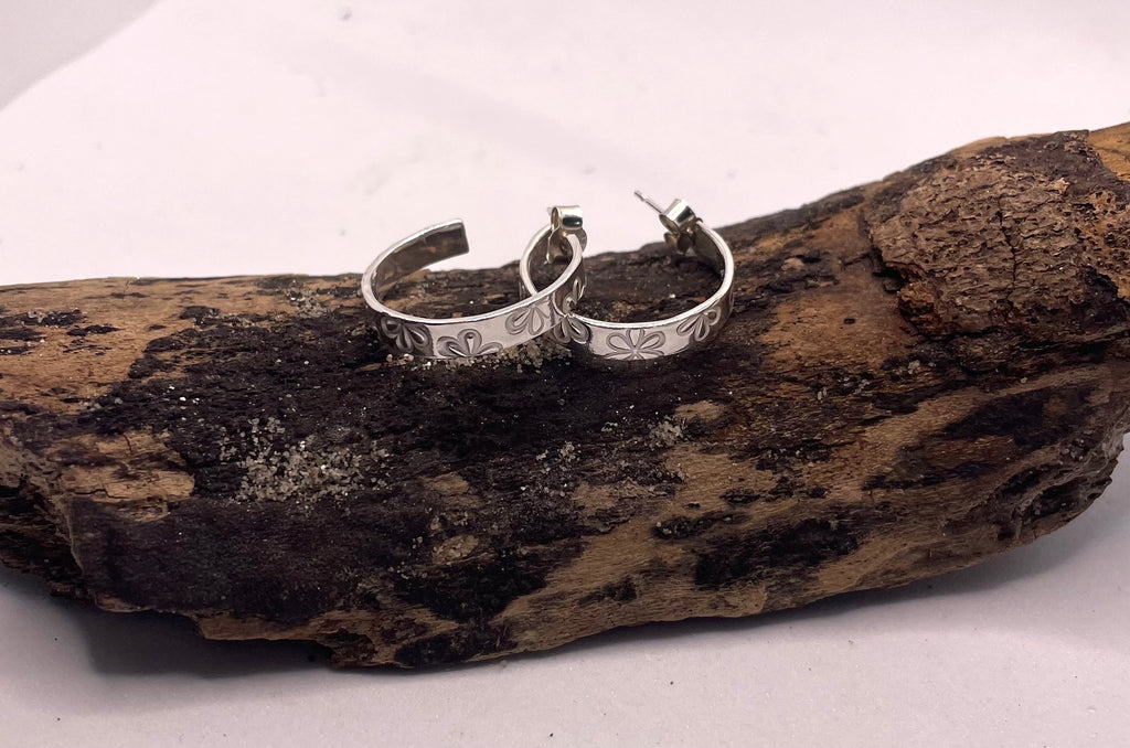 Sterling silver hoop earrings | chunky hoop earrings | 925 silver earrings | daisy hoop earrings | minimalist jewellery | gifts for her