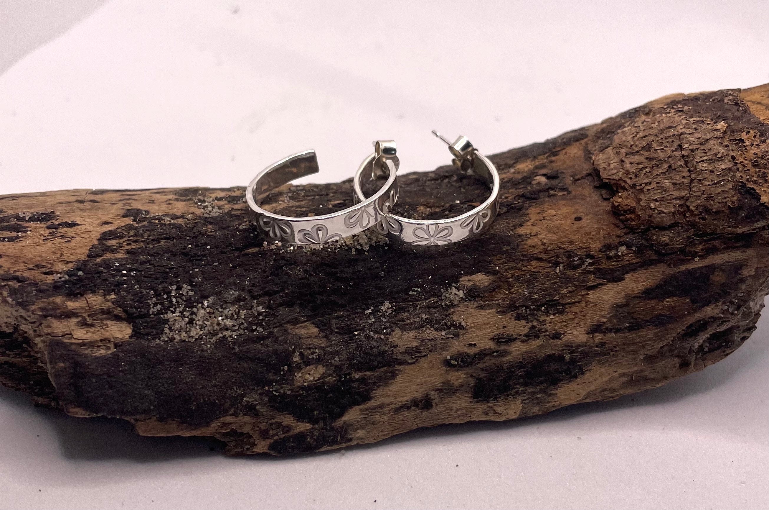 Sterling silver hoop earrings | chunky hoop earrings | 925 silver earrings | daisy hoop earrings | minimalist jewellery | gifts for her