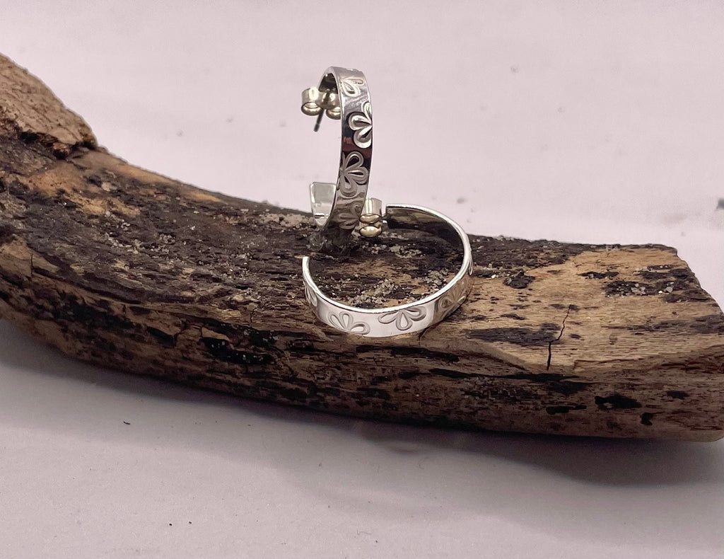Sterling silver hoop earrings | chunky hoop earrings | 925 silver earrings | daisy hoop earrings | minimalist jewellery | gifts for her