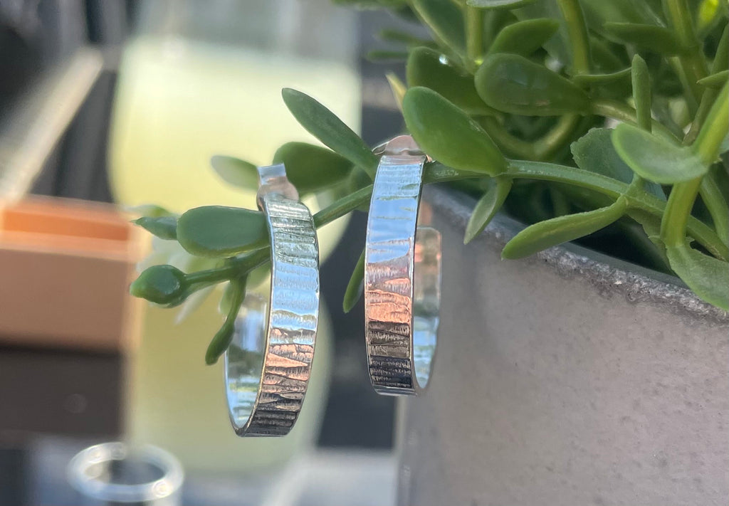 Silver lined hoop earrings