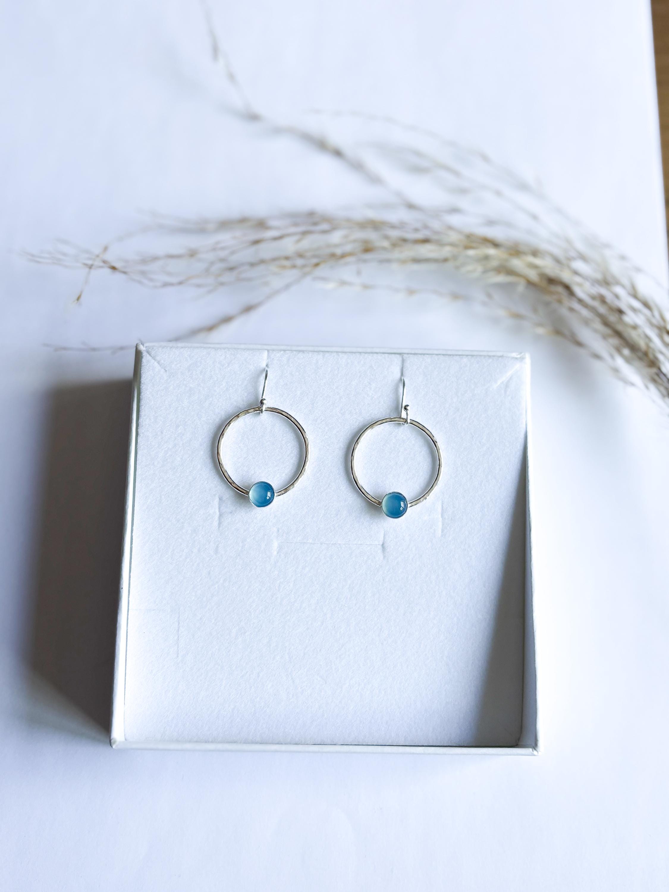 Blue chalcedony circular earrings