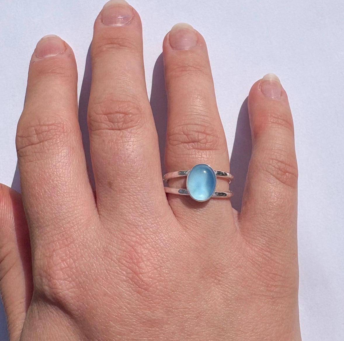 Sterling silver ring | handmade silver ring | Blue chalcedony ring | birthstone ring | double band ring | 925 sterling silver