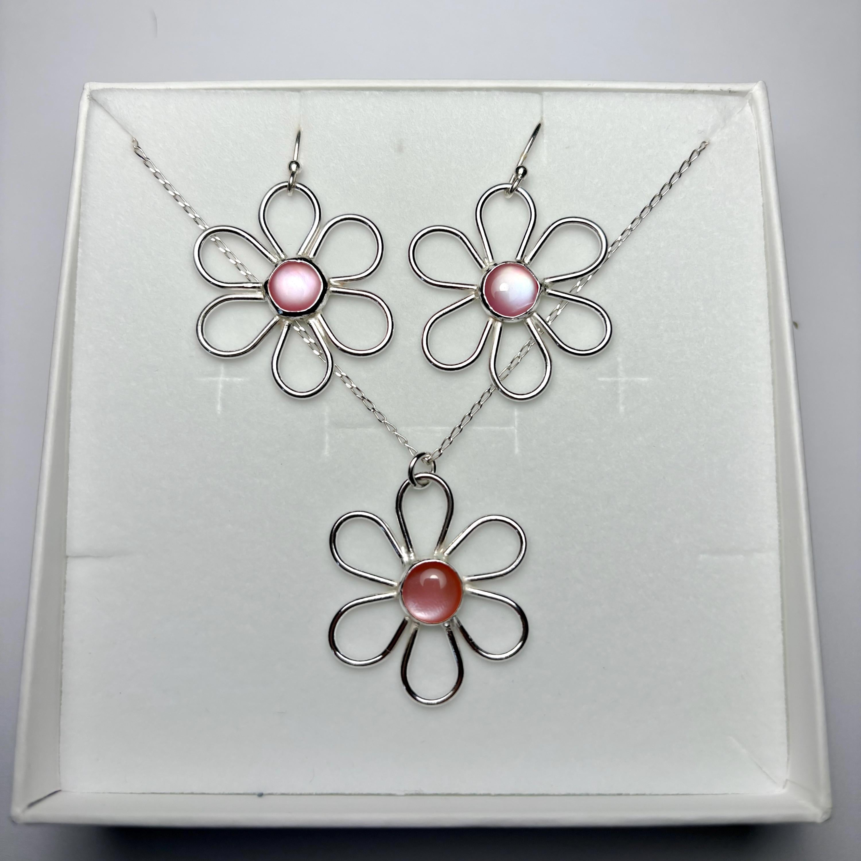 Pink mother of pearl floral earrings