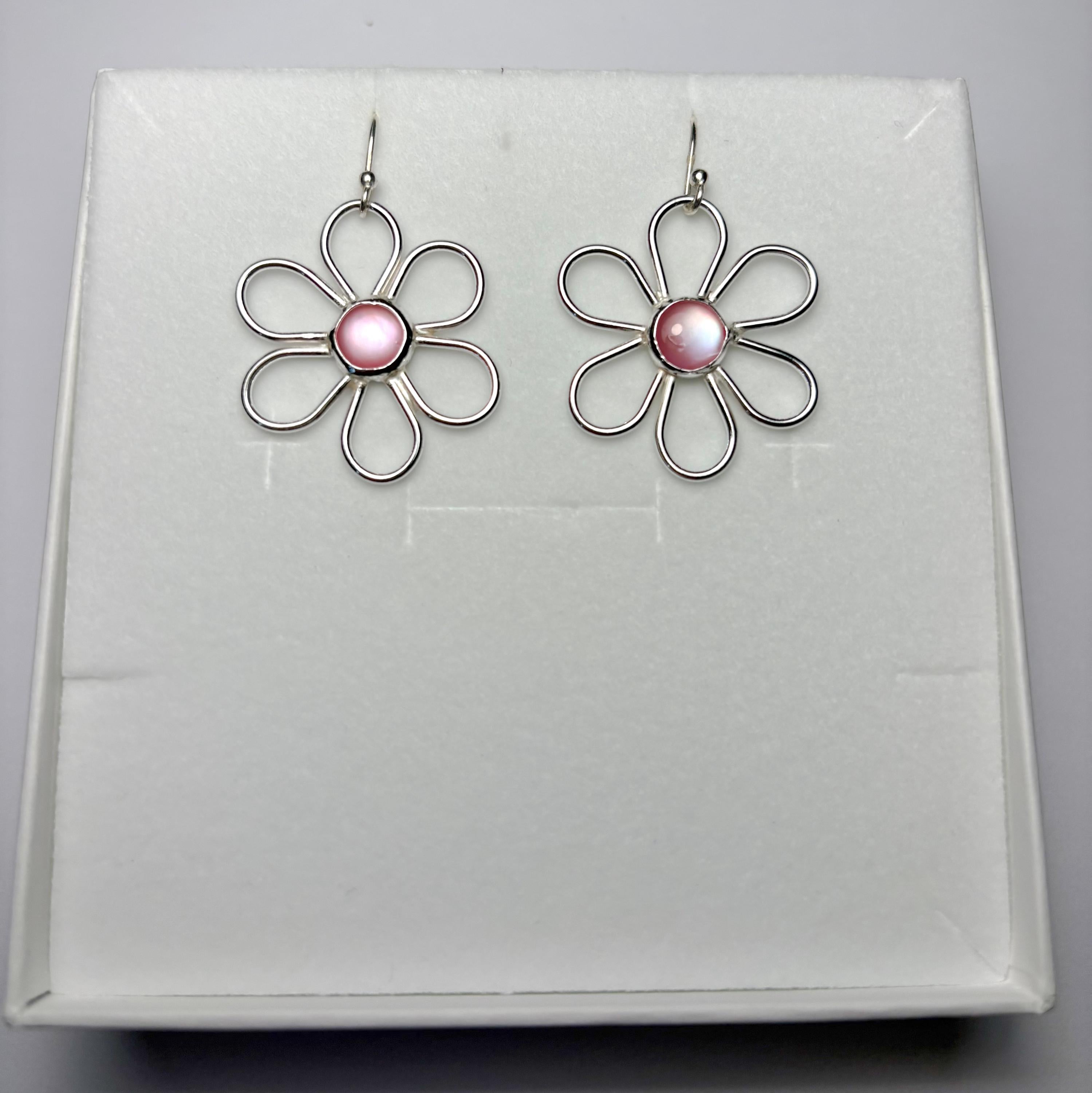 Pink mother of pearl floral earrings