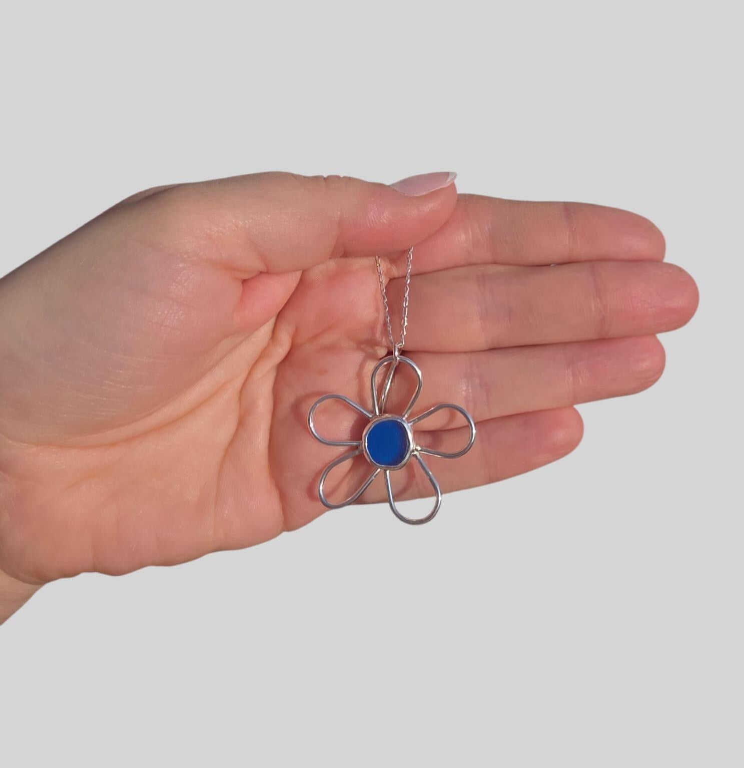Sea glass necklace | sterling silver necklace | silver daisy necklace | 925 silver necklace | gifts for her | ocean jewellery | sea glass