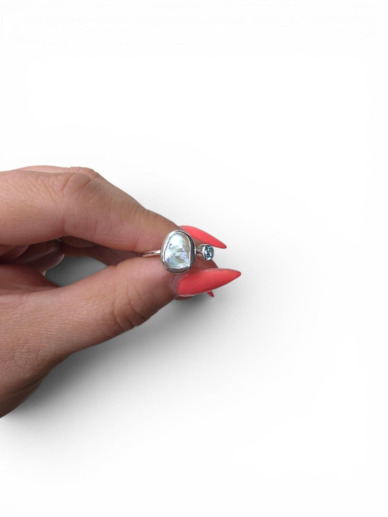 Pearl Ring | Sterling Silver Ring | Keishi Pearl | Keishi Pearl Ring | Handmade Silver Jewellery | Cubic Zirconia Ring | Stacking Ring