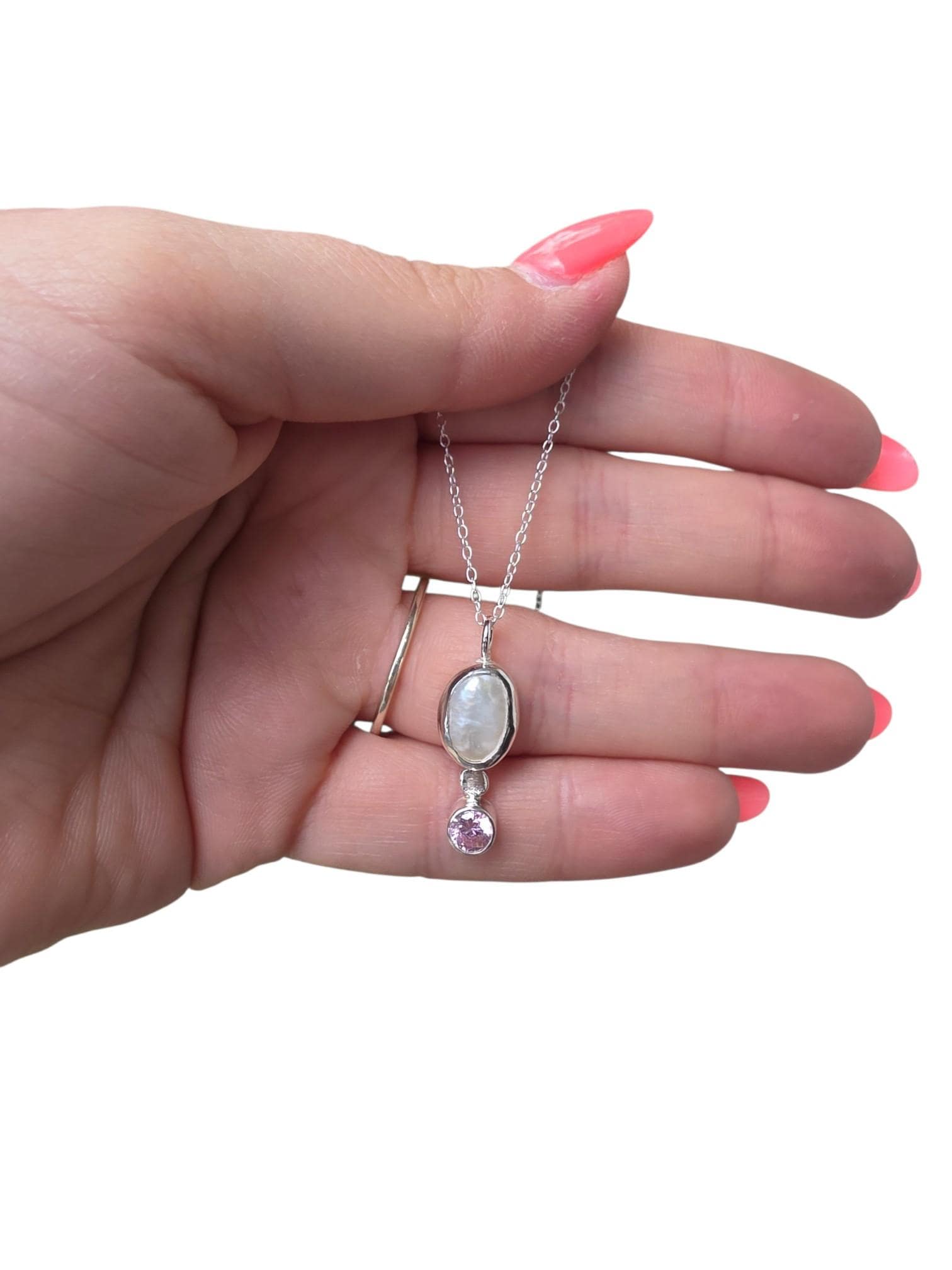 Pearl Necklace | Keishi Pearl | Sterling Silver Necklace | Handmade Silver Jewellery | Cubic Zirconia | Boho Jewellery