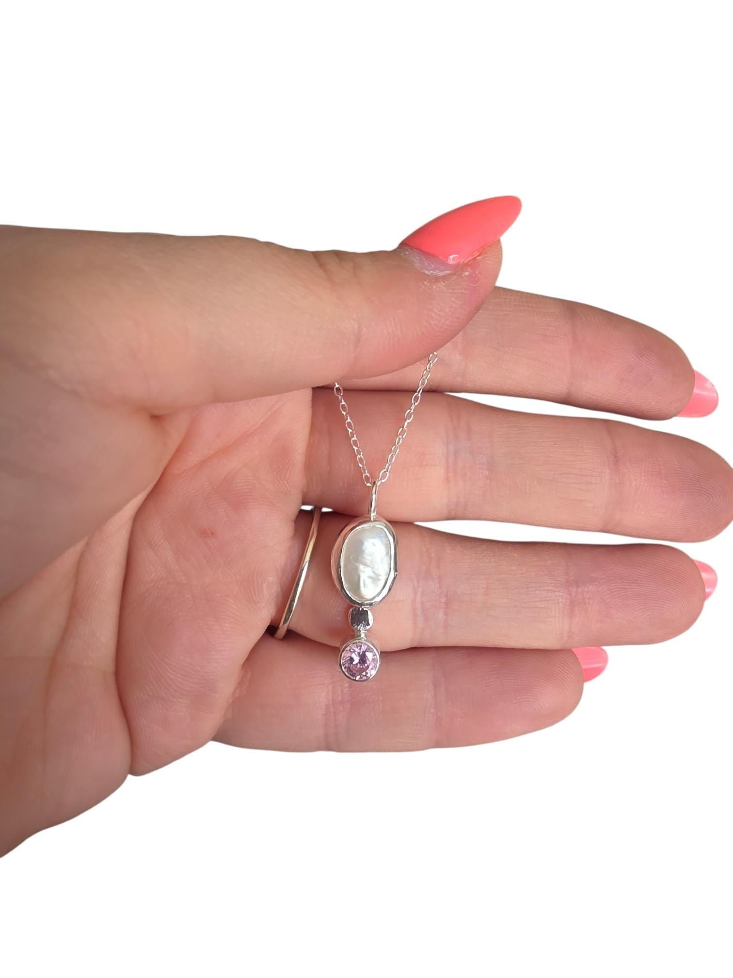 Pearl Necklace | Keishi Pearl | Sterling Silver Necklace | Handmade Silver Jewellery | Cubic Zirconia | Boho Jewellery