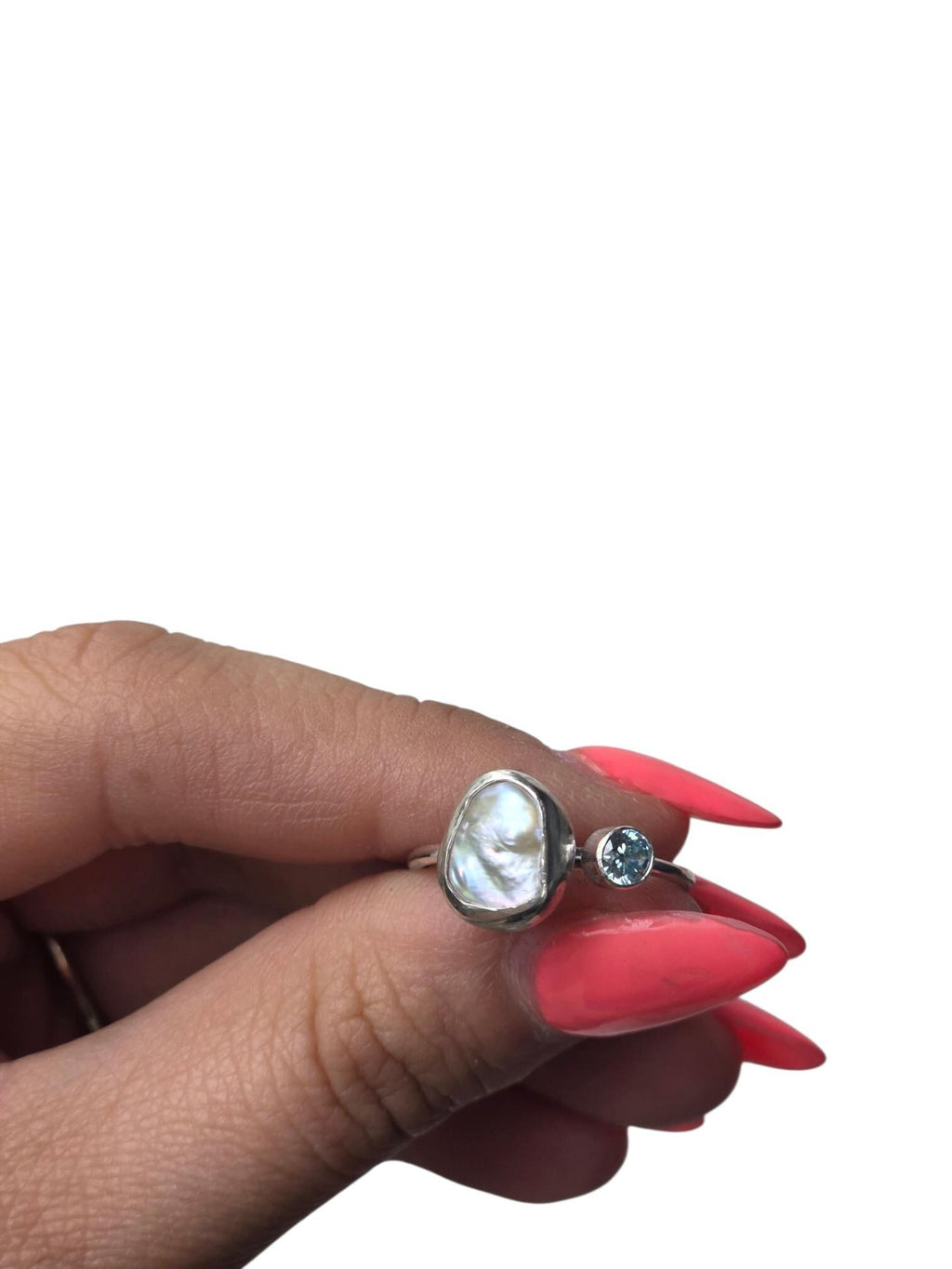 Pearl Ring | Sterling Silver Ring | Keishi Pearl | Keishi Pearl Ring | Handmade Silver Jewellery | Cubic Zirconia Ring | Stacking Ring