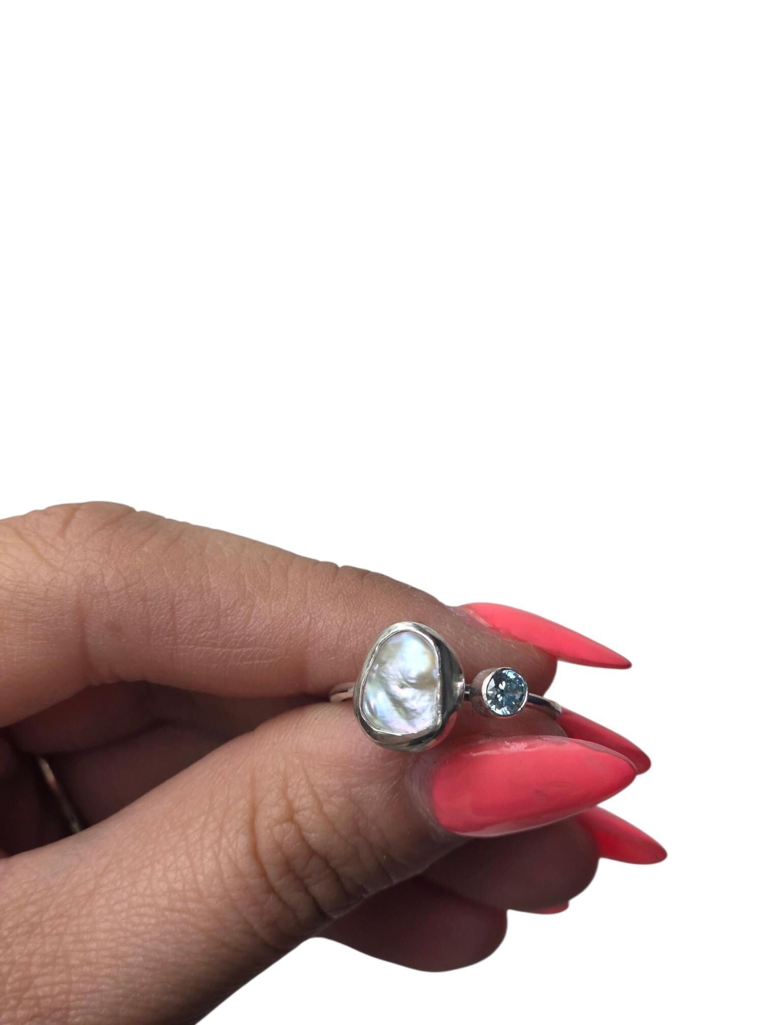 Pearl Ring | Sterling Silver Ring | Keishi Pearl | Keishi Pearl Ring | Handmade Silver Jewellery | Cubic Zirconia Ring | Stacking Ring