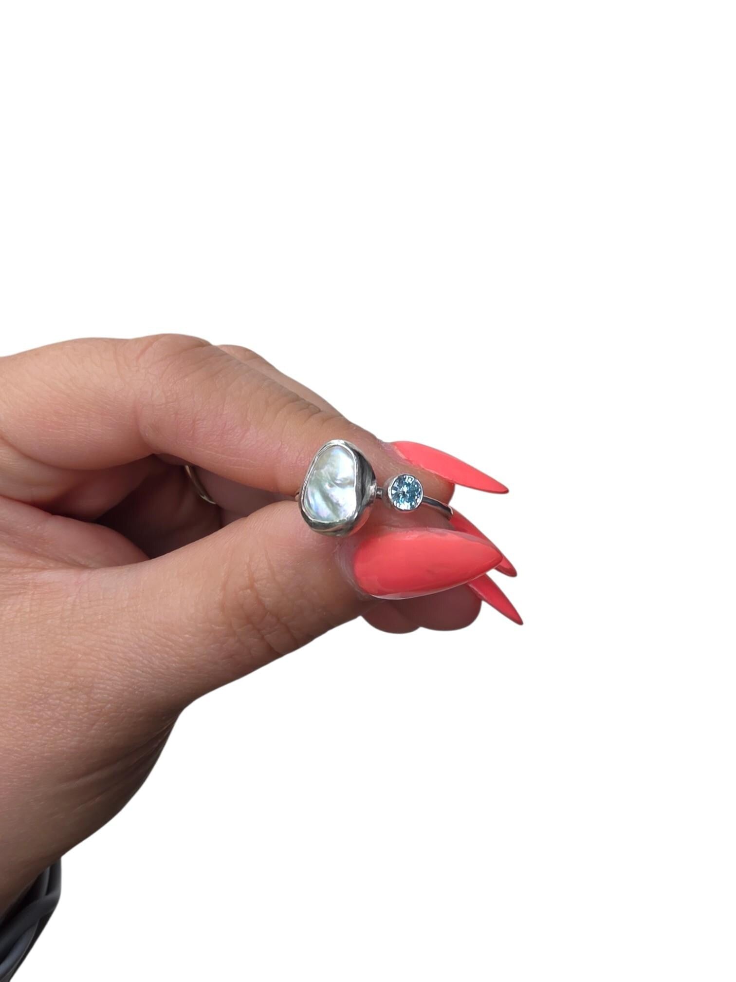 Pearl Ring | Sterling Silver Ring | Keishi Pearl | Keishi Pearl Ring | Handmade Silver Jewellery | Cubic Zirconia Ring | Stacking Ring