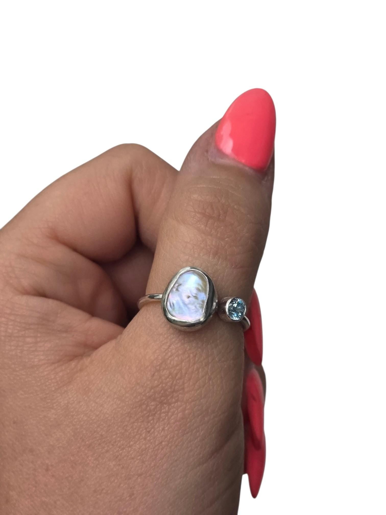 Pearl Ring | Sterling Silver Ring | Keishi Pearl | Keishi Pearl Ring | Handmade Silver Jewellery | Cubic Zirconia Ring | Stacking Ring