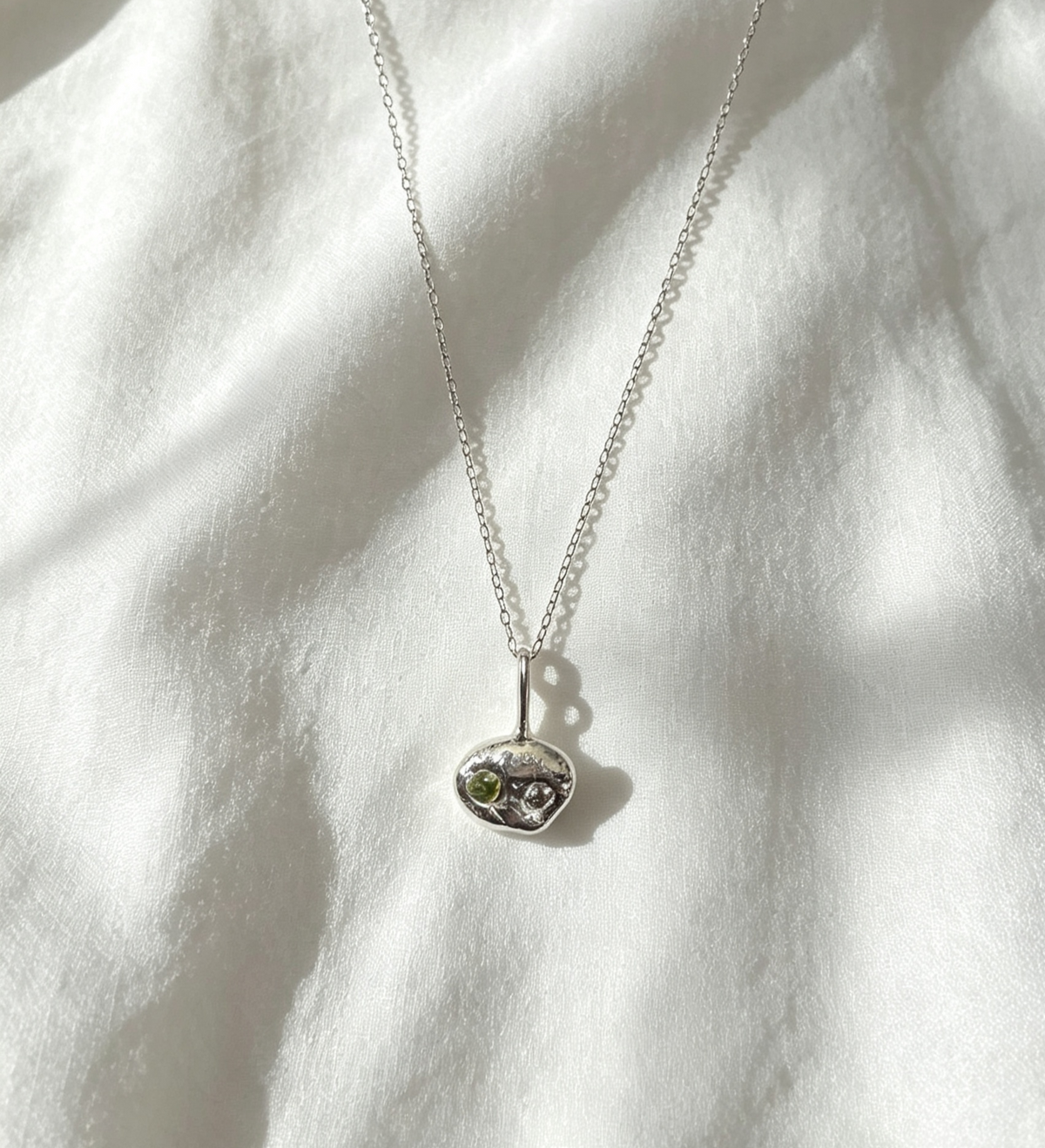 Handmade Molten Silver Pendant with Cubic Zirconia